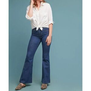 Anthropologie Pilcro High Rise Flare Jeans Dark Denim Womens 26T, 32.5” Inseam